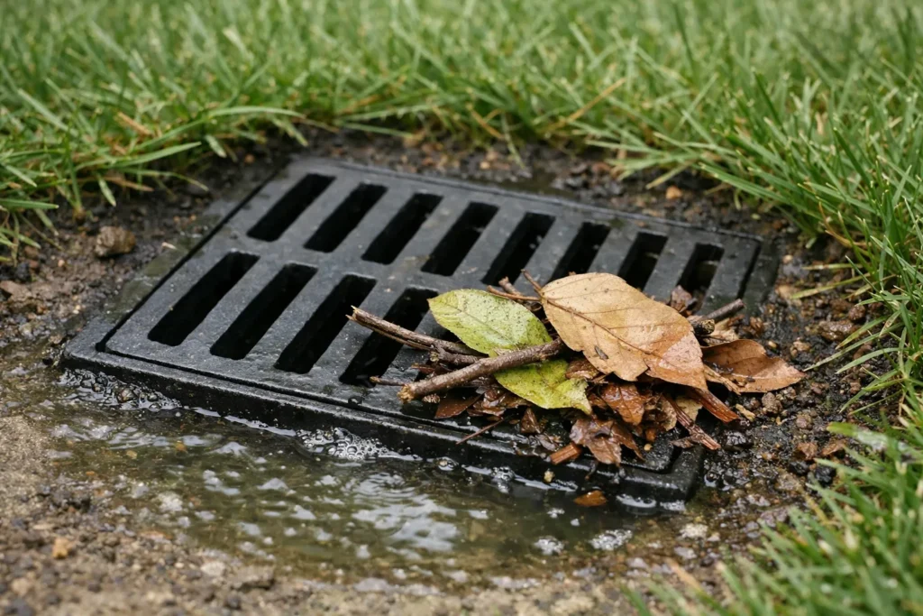 How Summer Yard Debris Causes a Clogged Drain in Bellevue